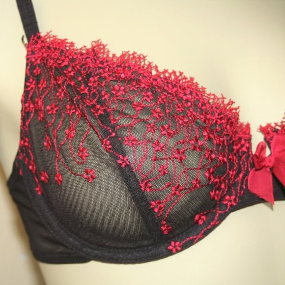 Simply Vera Mesh Embroidered Black & Red Bra | 36C - Picture 2 of 4